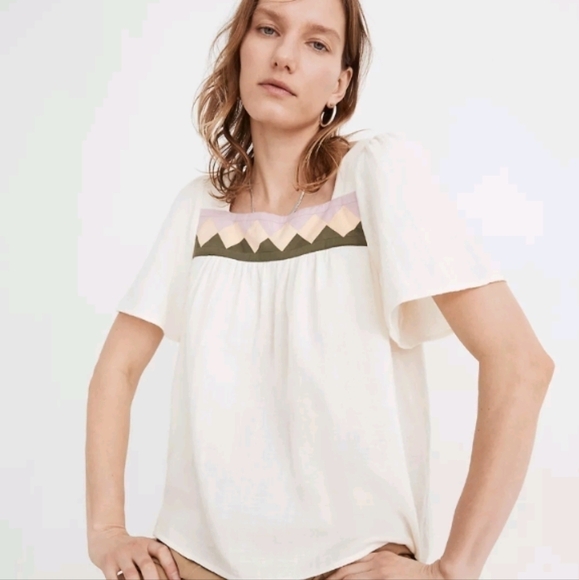 Madewell Tops Madewell Patchwork Square-Neck Aztec Top In Burnt Clay sz M - Picture 1 of 8